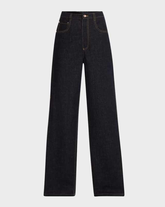 Pleated-Panel Wide-Leg Jeans